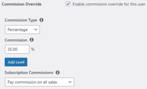 Commission override in Easy Affiliate