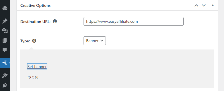 Einstellung eines Bildes für ein Easy Affiliate-Banner.