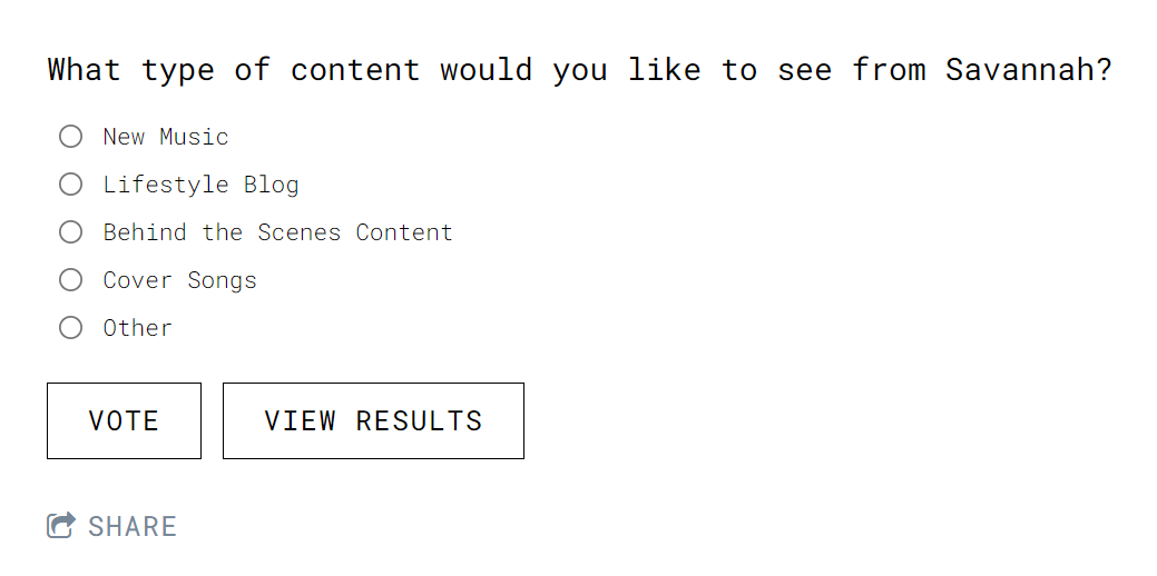A sample poll asking what kind of content the audience would like to see. 
