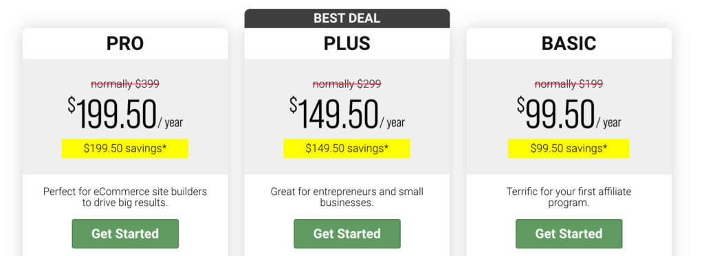 The Easy Affiliate pricing page.