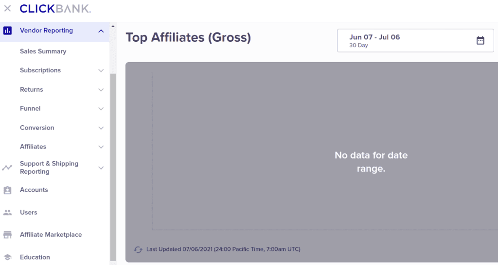 Relatórios de fornecedores do Clickbank