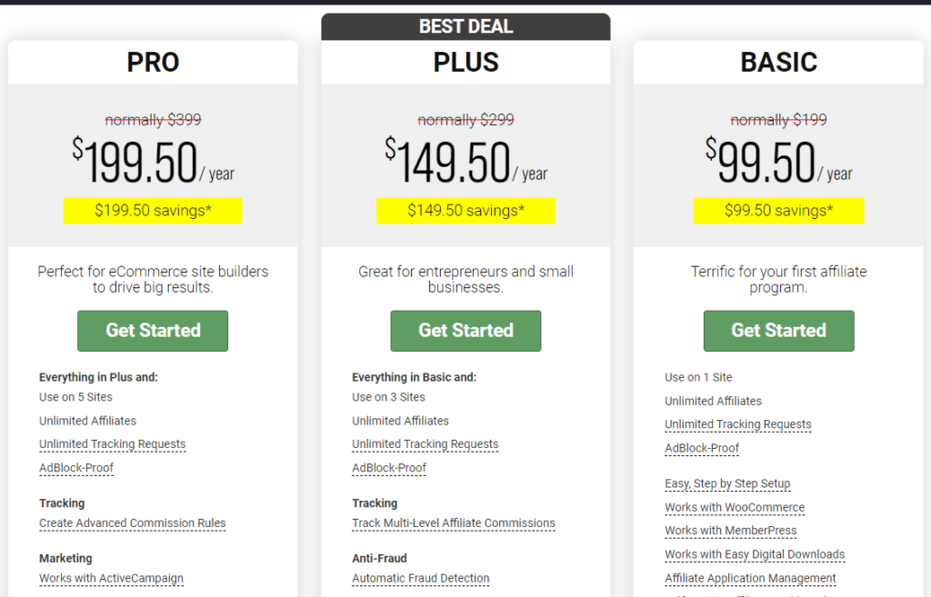 Easy Affiliate pricing plans