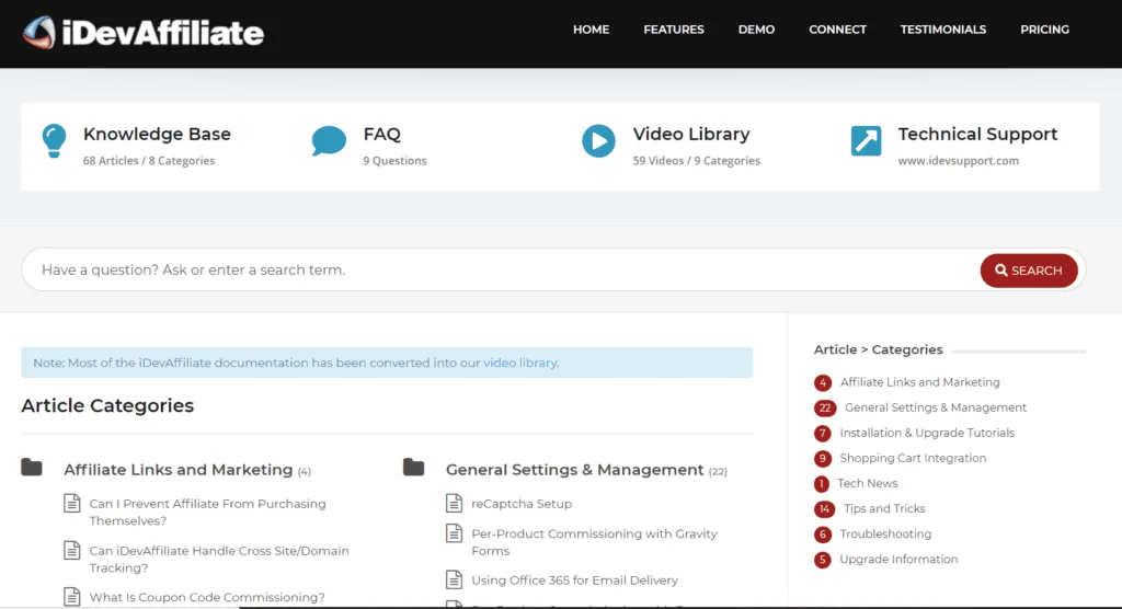 idevaffiliate-support-landing-page | Easy Affiliate Page d'atterrissage du support iDevAffiliate