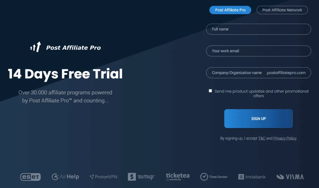postaffiliate-pro-signup | Easy Affiliate La page d'inscription à Post Affiliate Pro