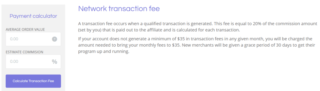 ShareASale network transaction fees