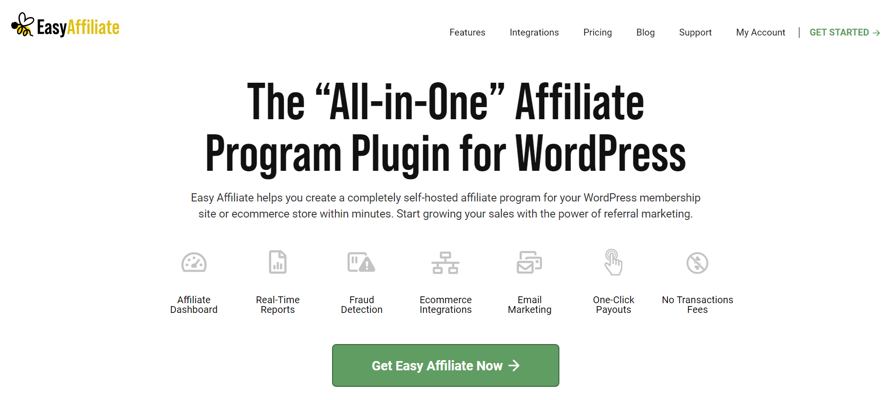 The Easy Affiliate website homepage