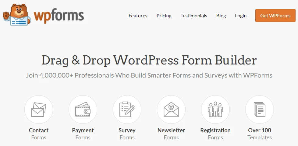 WPForms - O melhor plug-in do mundo para arrastar e soltar formulários do WordPress | Easy Affiliate Página inicial do WPForms