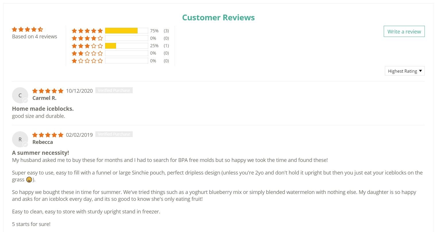 An example of a customer review section on a store.