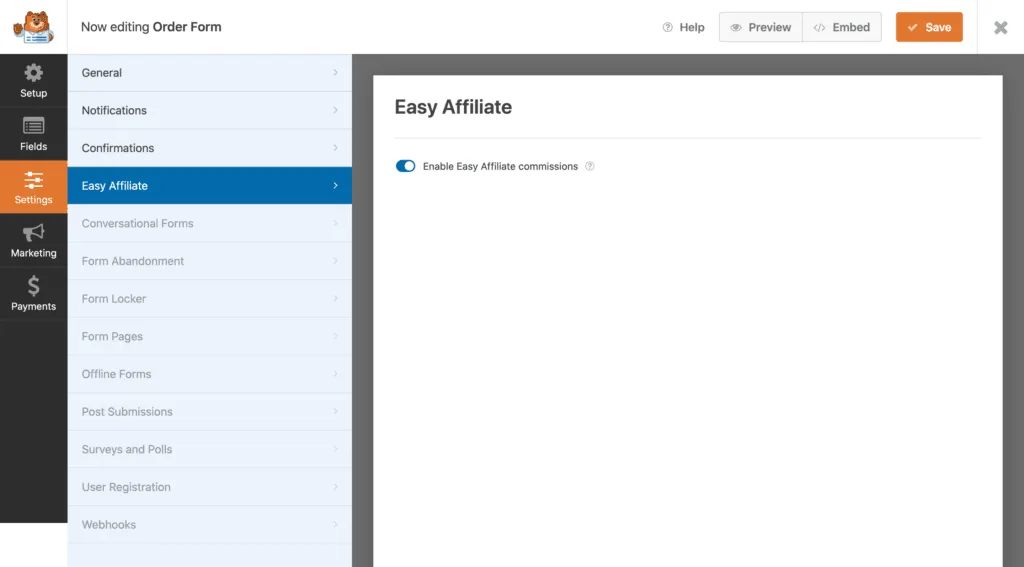 katelyn_WPForms-Settings | Easy Affiliate Habilitar o Easy Affiliate no construtor de formulários WPForms