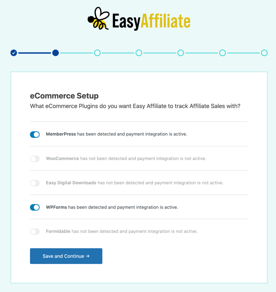 Easy Affiliate Setup Wizard automatically detects WPForms 