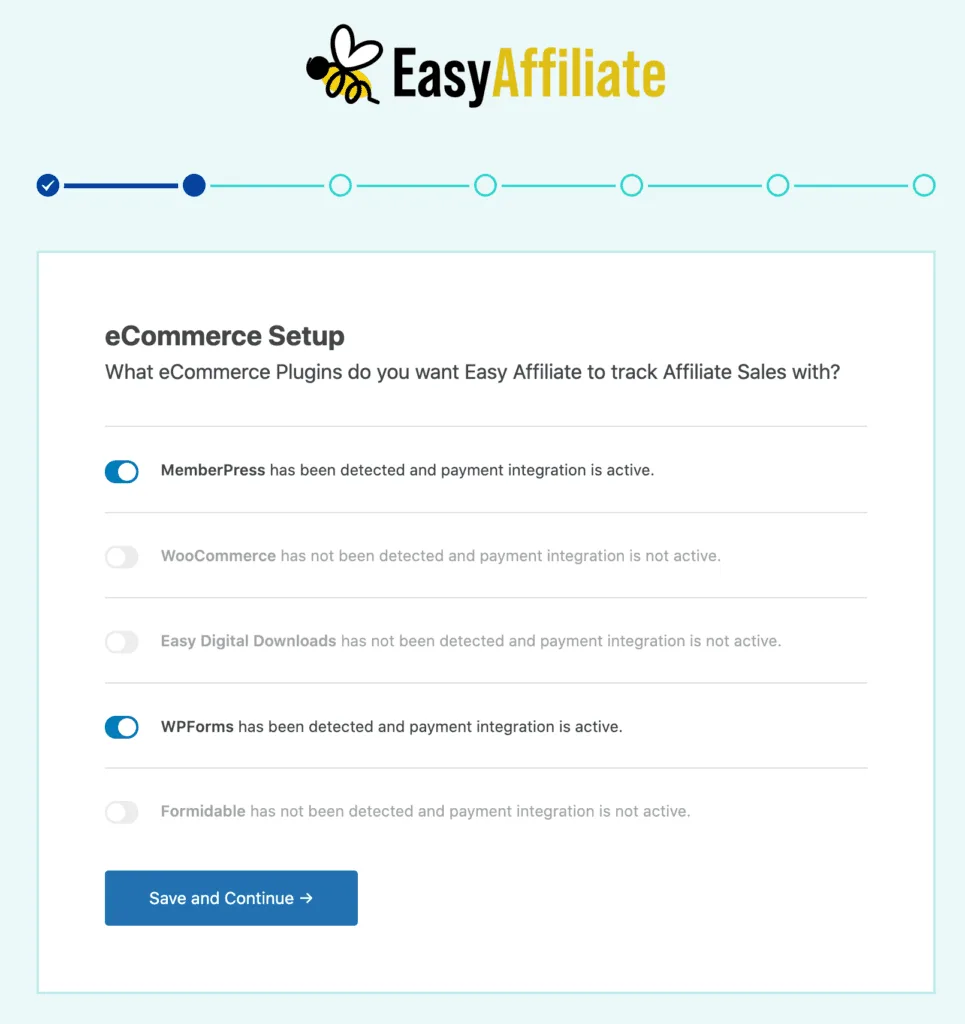 katelyn_wizard2 | Easy Affiliate O Easy Affiliate Setup Wizard detecta automaticamente o WPForms