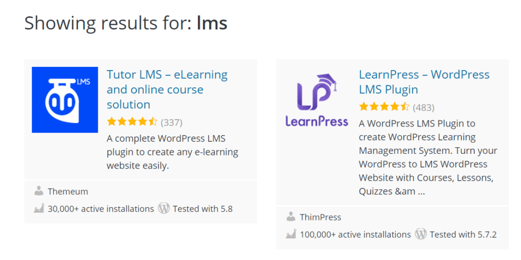 Examples of LMS plugins