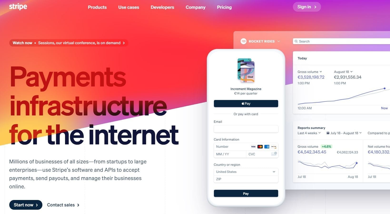 Die Homepage des Stripe-Gateways