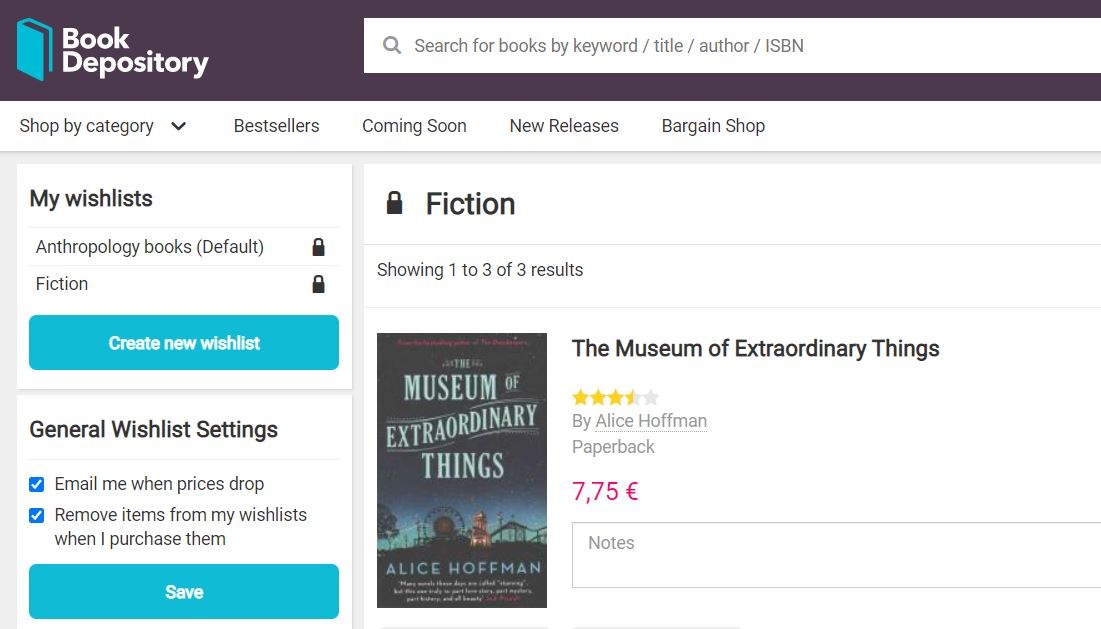 An example of a wishlist on an online bookstore.