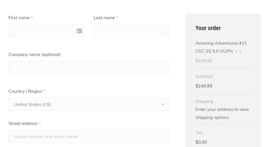 An example of a single-page checkout process