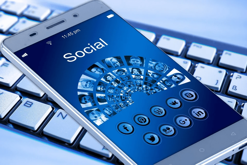 Social media icons on a phone screen