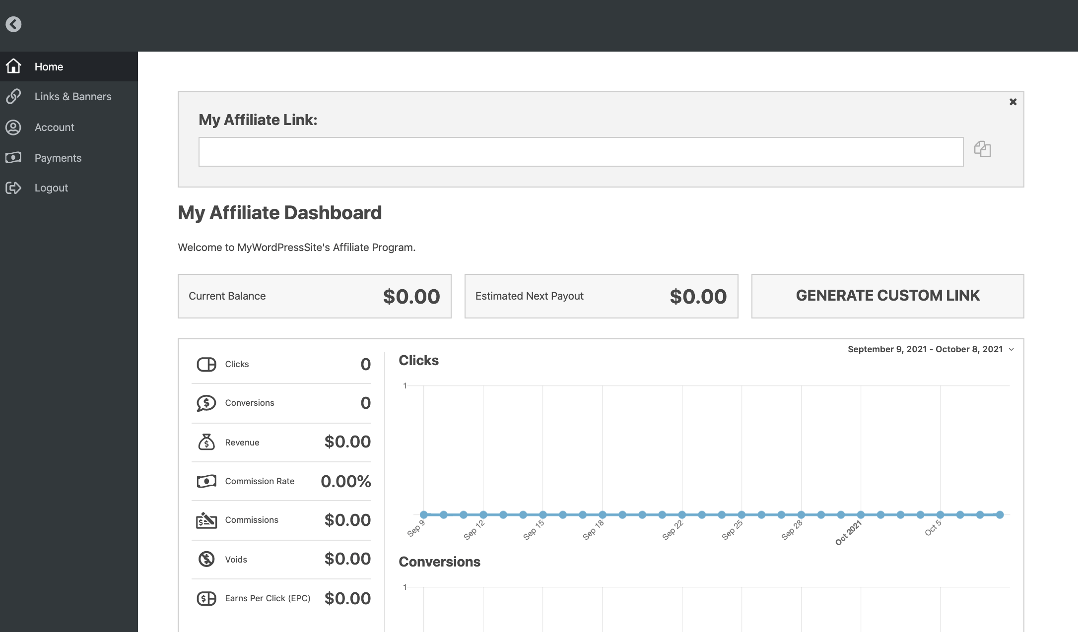 Le tableau de bord Easy Affiliate.