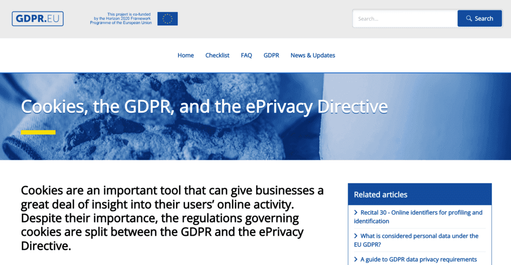 O GDPR estabelece regras para cookies primários. 