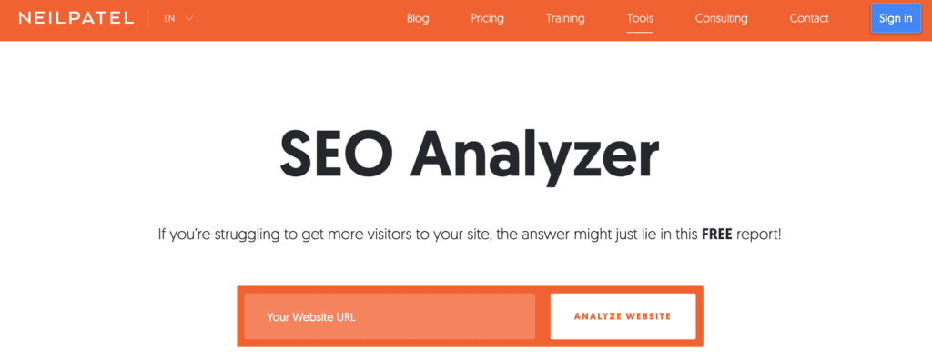 A ferramenta SEO Analyzer. 