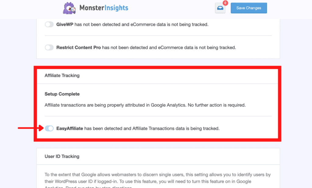 MonsterInsights registriert Easy Affiliate Nutzer und beginnt automatisch mit dem Tracking von Affiliate IDs 