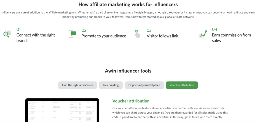 AWIN influencer marketing page.
