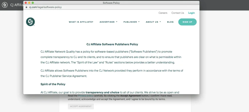 CJ-Affiliate-software-policy-1 | Easy Affiliate CJ Affiliate agreements page.
