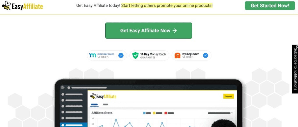 Página de inicio de Easy Affiliate.