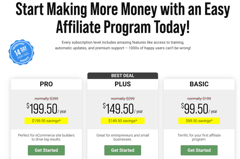 Easy Affiliate's pricing page.