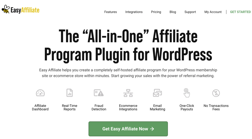 The WordPress Easy Affiliate homepage.