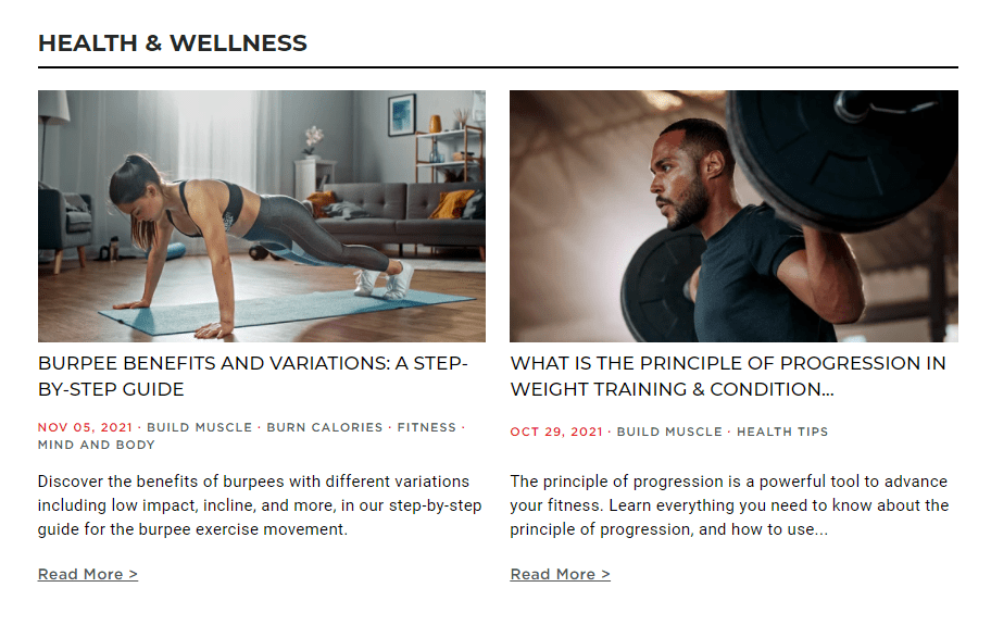 An example of a health and fitness website