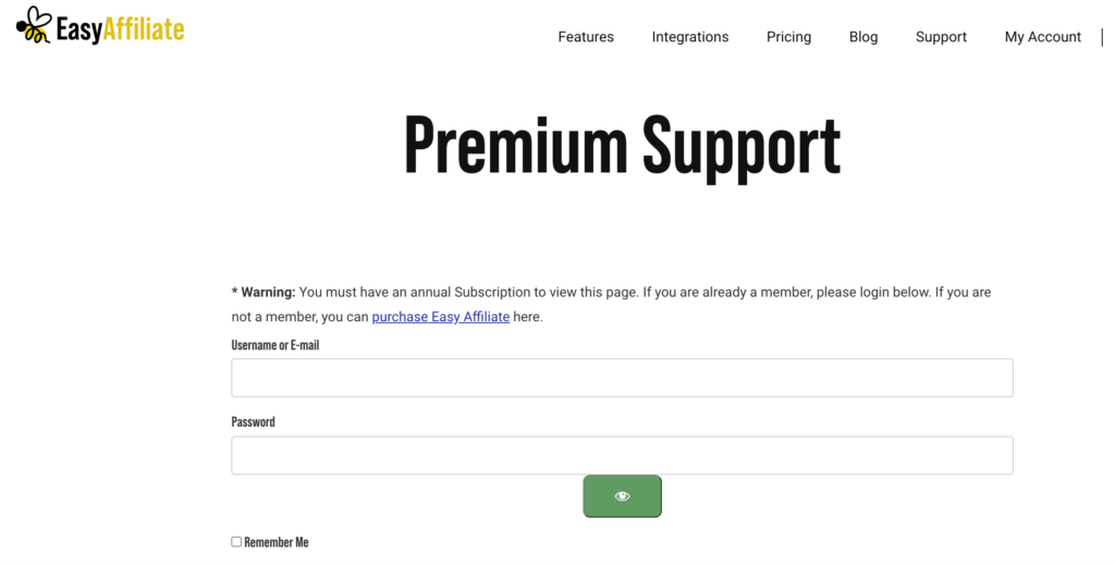 The Easy Affiliate support portal. 