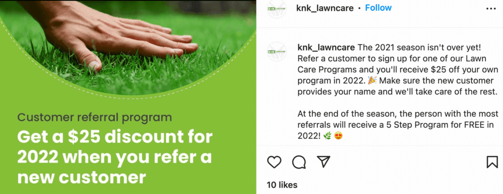 Une publicité pour un programme de parrainage de clients sur Instagram.