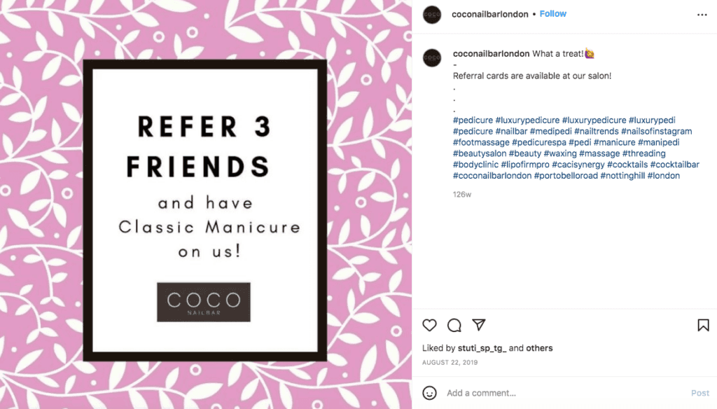 Programme de parrainage de CoCo Nail Bar sur Instagram