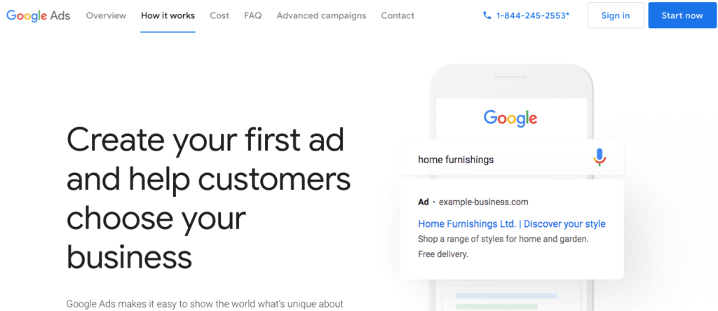 Google Ads home page