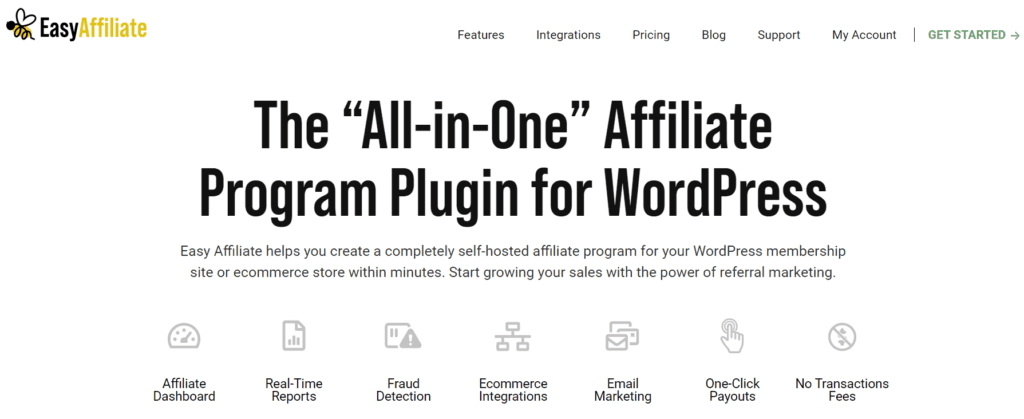 The Easy Affiliate homepage. 