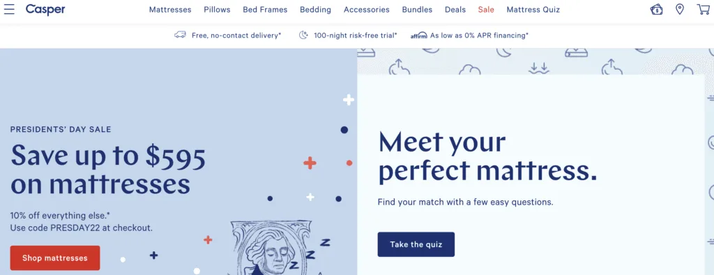 Casper-homepage | Easy Affiliate Casper homepage.