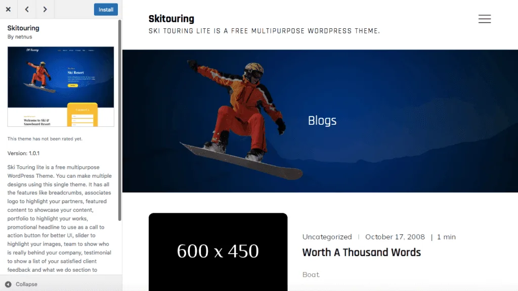 Skitouring-Theme | Easy Affiliate Tema do WordPress Skitouring