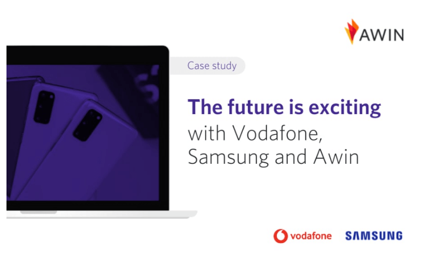 Imagem do banner do estudo de caso de marketing de afiliados da Vodafone, Samsung e Awin