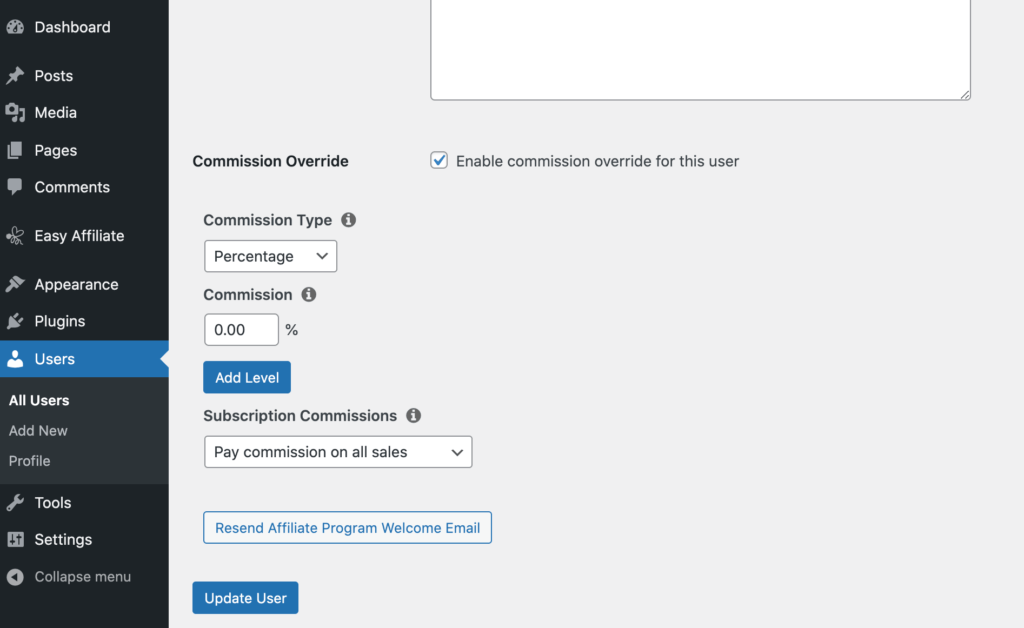 How to set a unique commission level, in Easy Affiliate.