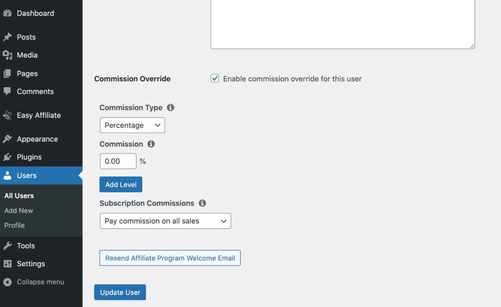 Cómo establecer un nivel de comisión único, en Easy Affiliate.