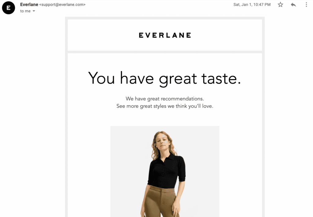 Correo electrónico promocional de Everlane