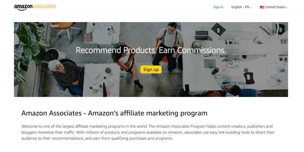 A Amazon é um exemplo de grande empresa que oferece um programa de afiliados.