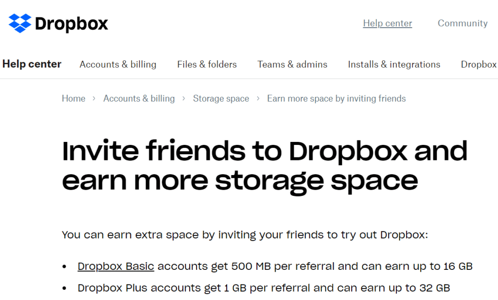Marketing de referência do Dropbox. 