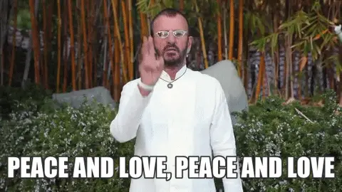 Gif of Ringo Starr signing peace and love meme