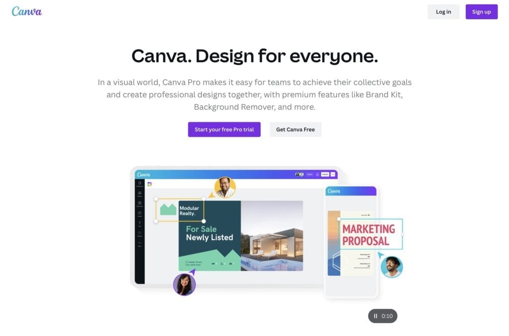 Canva homepage. An Saas affiliate program example