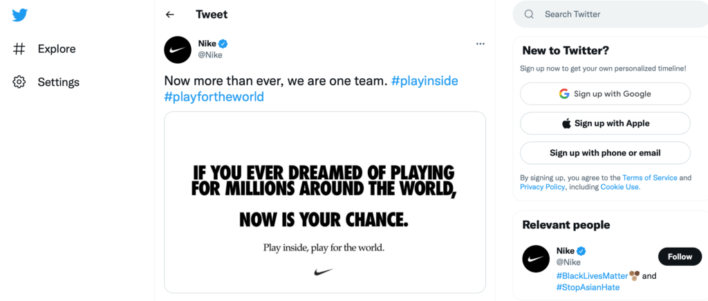 Um exemplo de trendjacking da Nike. 