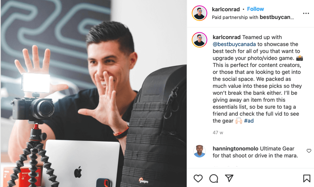 An example of an influencer partnering with a brand