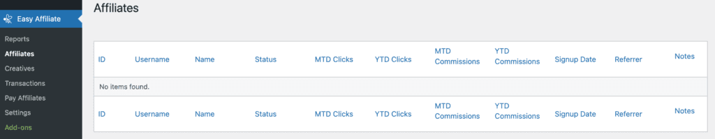 Affiliate statistics