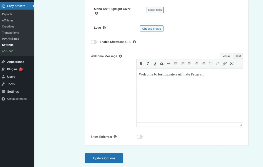 Mensagem de boas-vindas do afiliado | Easy Affiliate Mensagem de boas-vindas do afiliado