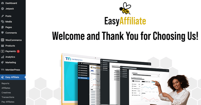 O painel Easy Affiliate. 